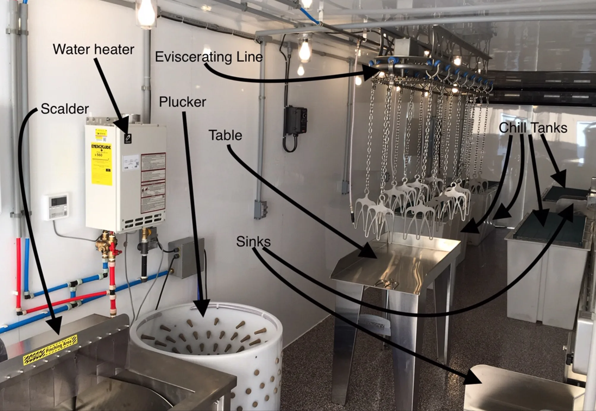 40' Poultry Plant in a Box® interior with poultry processing equipment